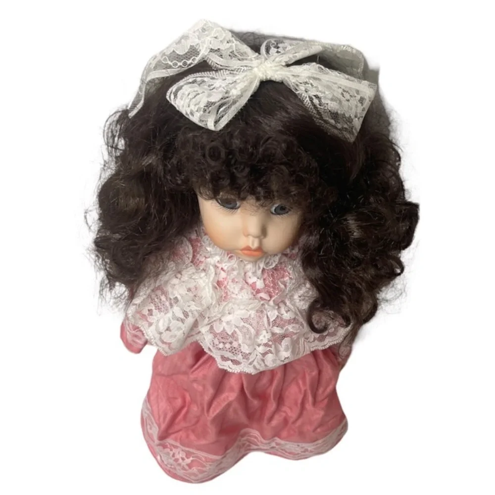 Vintage Music Box Doll Porcelain Musical Mermosa Cottage Core Lace Collectible